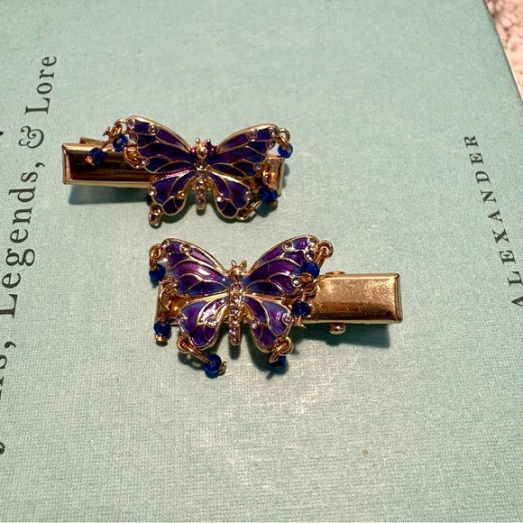 Hot Topic Thorn & Fable Star Butterfly Floral Gold & Purple 3 Pair Hair Clip Set - Picture 5 of 7